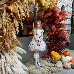 Charming Starry Kids Dress in Black, Gold, and Pink